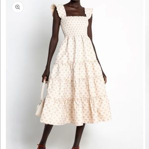 Gold and white smocked dress